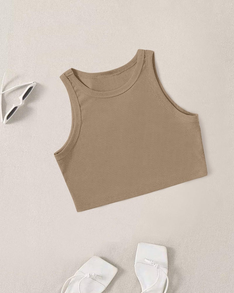 Berry&Bird (Pack of 3) Stylish Sleeveless Round Neck Ribbed Tank Tops for Women and Western Crop Top - Image 5