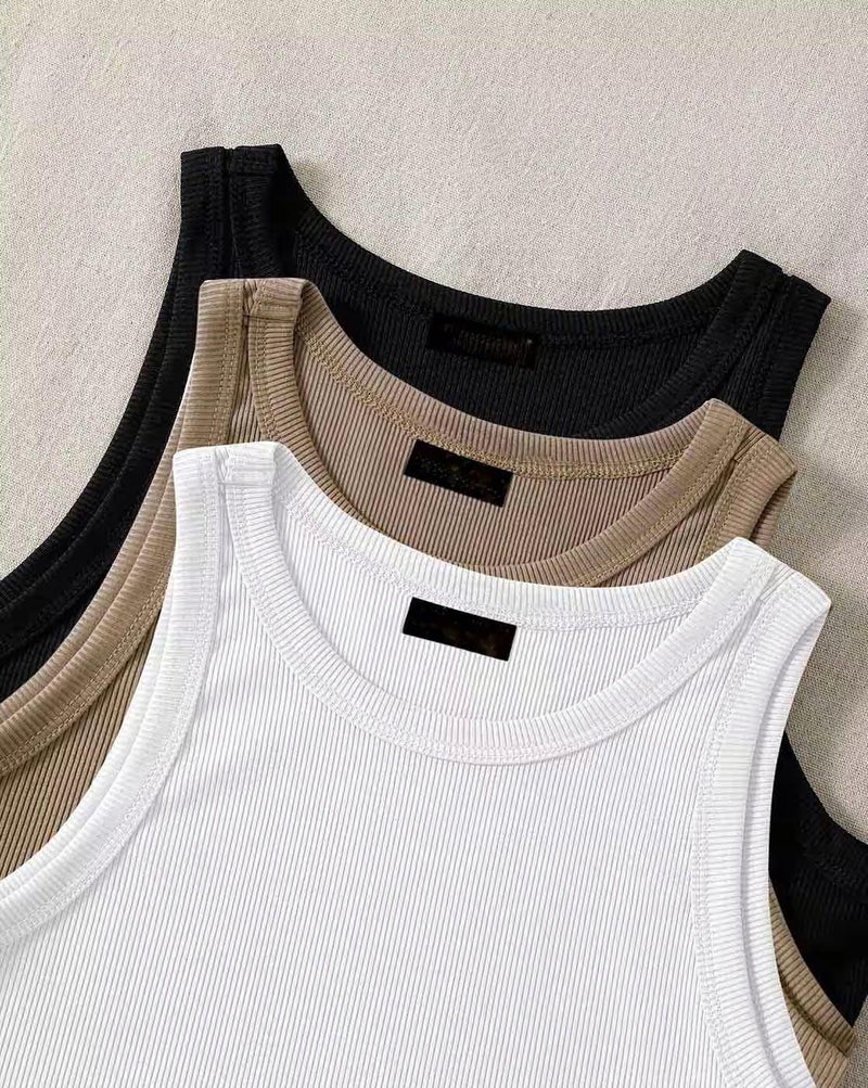 Berry&Bird (Pack of 3) Stylish Sleeveless Round Neck Ribbed Tank Tops for Women and Western Crop Top - Image 3