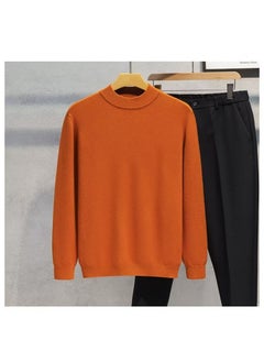 Mens Autumn Winter Fashionable Simple Round Neck Knitted Top Sweater Elastic Comfortable Soft Color Versatile Sleeve Sweatshirt Caramel color