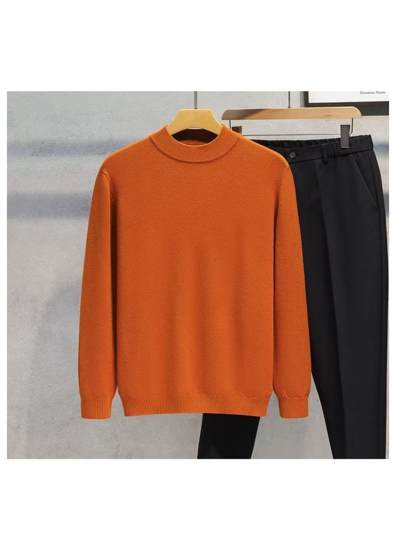 Generic - Mens Autumn Winter Fashionable Simple Round Neck Knitted Top Sweater Elastic Comfortable Soft Color Versatile Sleeve Sweatshirt Caramel color - Image 1
