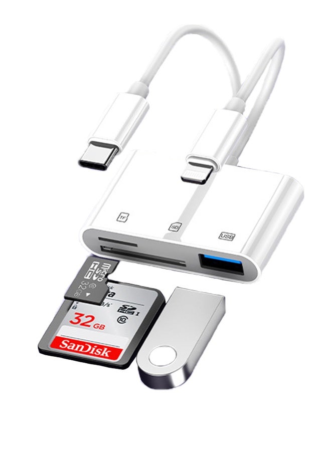 JieSuDa 3-in-1 SD/TF Card Reader with USB, Type-C & Lightning Connectors, Memory Card Adapter for iPhone, iPad, Android & Cameras, Plug & Play, No App Needed - Image 1