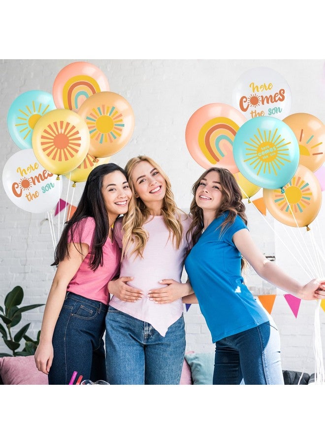Faccito Faccito 63 Pcs Here Comes the Son Baby Shower Balloons Decorations 12 Inch Rainbow Sunrise Latex Balloons First Trip Around the Sun Party for Boho Sunshine Birthday Baby Shower Decor Supplies - Image 5