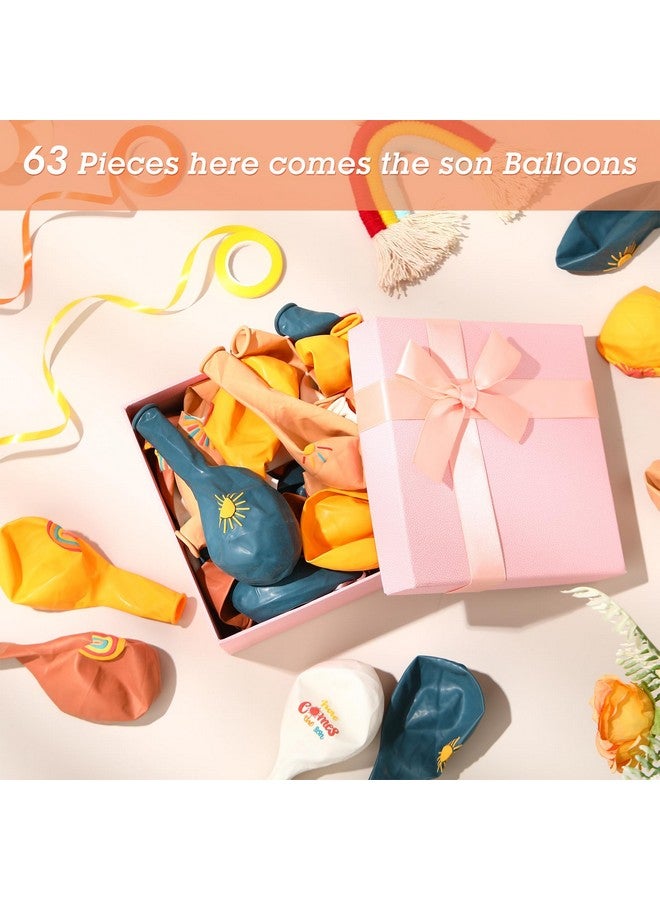 Faccito Faccito 63 Pcs Here Comes the Son Baby Shower Balloons Decorations 12 Inch Rainbow Sunrise Latex Balloons First Trip Around the Sun Party for Boho Sunshine Birthday Baby Shower Decor Supplies - Image 3