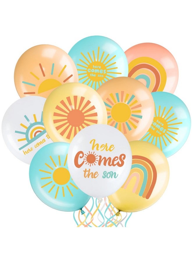 Faccito Faccito 63 Pcs Here Comes the Son Baby Shower Balloons Decorations 12 Inch Rainbow Sunrise Latex Balloons First Trip Around the Sun Party for Boho Sunshine Birthday Baby Shower Decor Supplies - Image 1