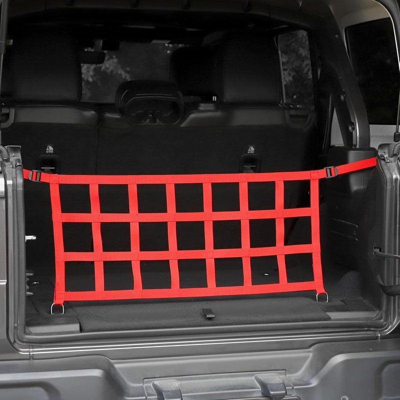 Fit for Jeep JL Rear Trunk Mesh Cargo Net for Jeep Wrangler JL JLU 2018 up Trunk Organizer Storage Accessories Red (Red) - Image 1