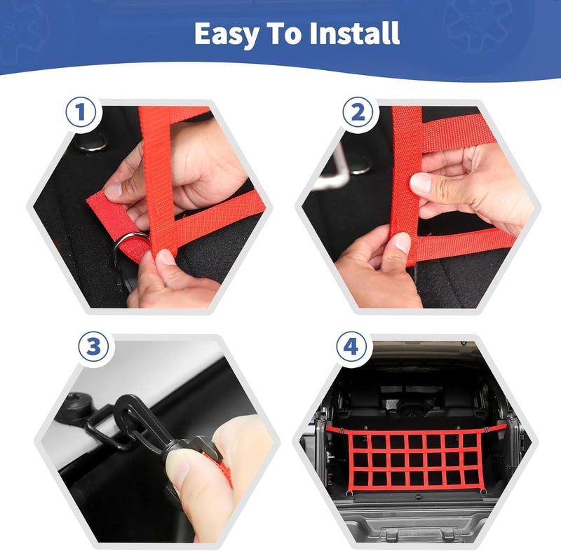Fit for Jeep JL Rear Trunk Mesh Cargo Net for Jeep Wrangler JL JLU 2018 up Trunk Organizer Storage Accessories Red (Red) - Image 5