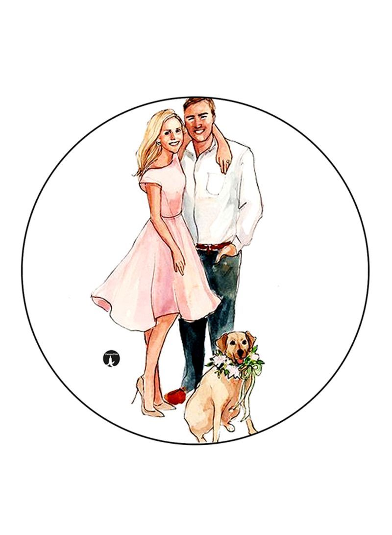 Man And Woman Printed Mouse Pad Round  Multicolour