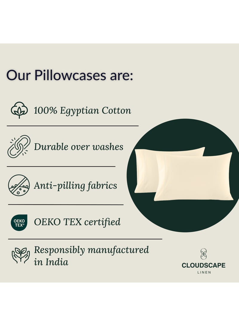 كلاود سكيب لينين Cloud Scape Linen 600 Thread Count Egyption Cotton 2 Pillowcases Set (Standard, Ivory) - Image 3