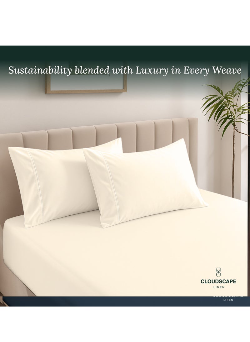 كلاود سكيب لينين Cloud Scape Linen 600 Thread Count Egyption Cotton 2 Pillowcases Set (Standard, Ivory) - Image 4