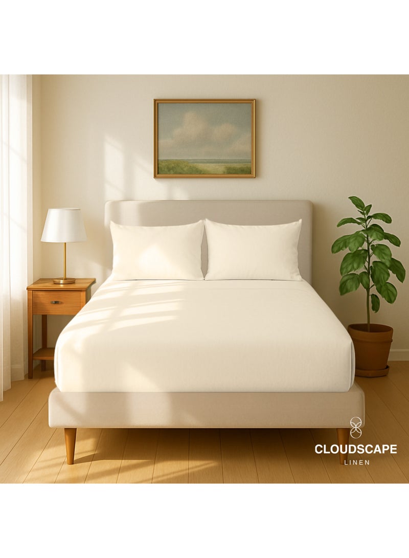 كلاود سكيب لينين Cloud Scape Linen 600 Thread Count Egyption Cotton 2 Pillowcases Set (Standard, Ivory) - Image 2