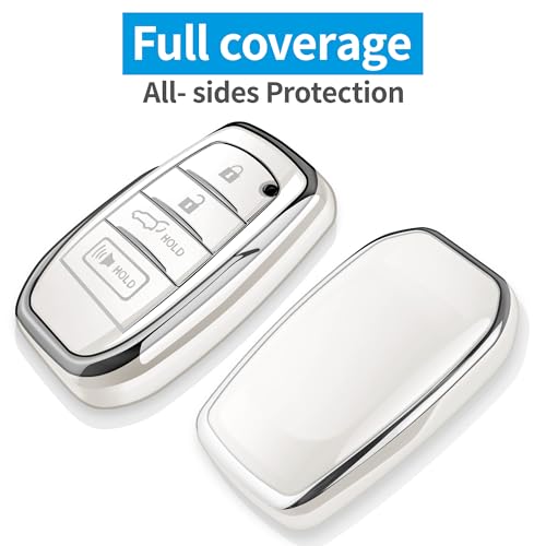 Autophone غطاء مفتاح سيارة أوتوفون لتويوتا مع سلسلة مفاتيح جلدية حماية ناعمة TPU لحافظة المفتاح لسيارة كامري 2025 وفينزا 2019-2024، RAV4 Prime، لاند كروزر، فورتشنر، جراند هايلاندر، كورولا، 4-5 أزرار (أبيض) - Image 3