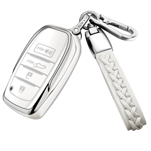 Autophone غطاء مفتاح سيارة أوتوفون لتويوتا مع سلسلة مفاتيح جلدية حماية ناعمة TPU لحافظة المفتاح لسيارة كامري 2025 وفينزا 2019-2024، RAV4 Prime، لاند كروزر، فورتشنر، جراند هايلاندر، كورولا، 4-5 أزرار (أبيض) - Image 1
