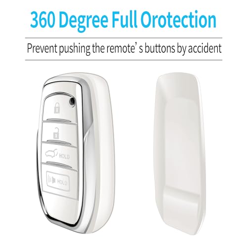 Autophone غطاء مفتاح سيارة أوتوفون لتويوتا مع سلسلة مفاتيح جلدية حماية ناعمة TPU لحافظة المفتاح لسيارة كامري 2025 وفينزا 2019-2024، RAV4 Prime، لاند كروزر، فورتشنر، جراند هايلاندر، كورولا، 4-5 أزرار (أبيض) - Image 4