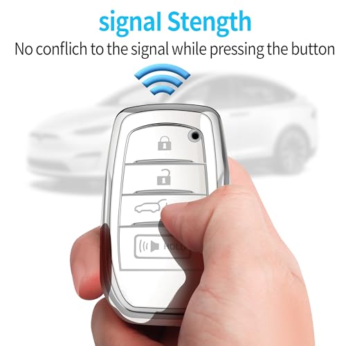 Autophone غطاء مفتاح سيارة أوتوفون لتويوتا مع سلسلة مفاتيح جلدية حماية ناعمة TPU لحافظة المفتاح لسيارة كامري 2025 وفينزا 2019-2024، RAV4 Prime، لاند كروزر، فورتشنر، جراند هايلاندر، كورولا، 4-5 أزرار (أبيض) - Image 5