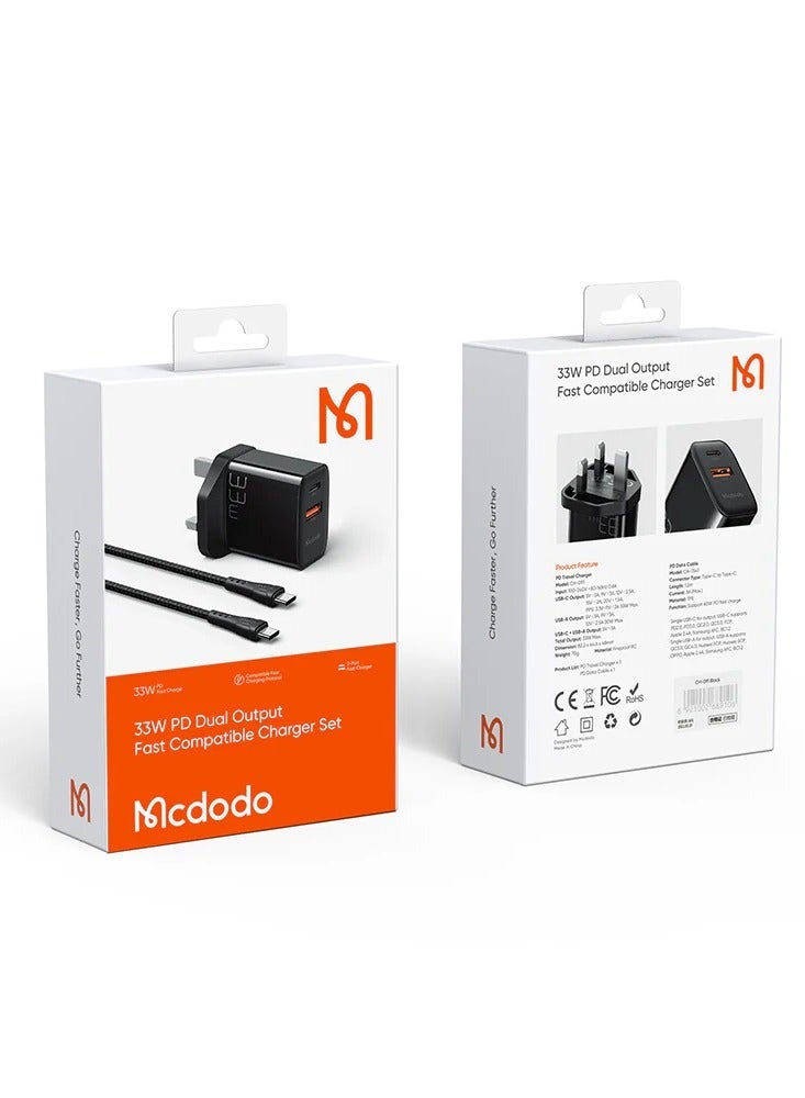 مكدودو شاحن MCDODO CH0912 بقوة 33 واط + كابل شحن من النوع C إلى النوع C، لون أسود - Image 2