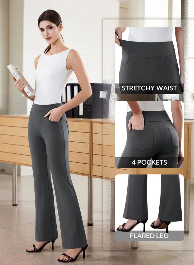 DLOODA Womens Dress Pants Stretchy Work Pants Business Casual Office Trousers Pull On Flare Slacks with 4 Pockets, Dark Grey, S - Image 5
