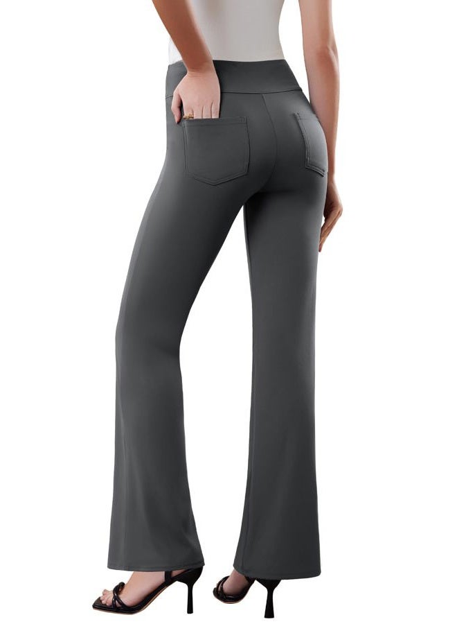 DLOODA Womens Dress Pants Stretchy Work Pants Business Casual Office Trousers Pull On Flare Slacks with 4 Pockets, Dark Grey, S - Image 4