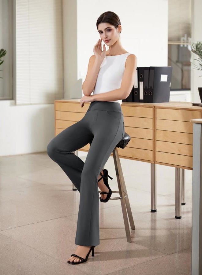 DLOODA Womens Dress Pants Stretchy Work Pants Business Casual Office Trousers Pull On Flare Slacks with 4 Pockets, Dark Grey, S - Image 3