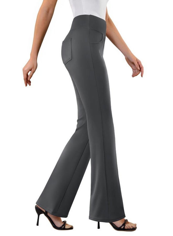 DLOODA Womens Dress Pants Stretchy Work Pants Business Casual Office Trousers Pull On Flare Slacks with 4 Pockets, Dark Grey, S - Image 1