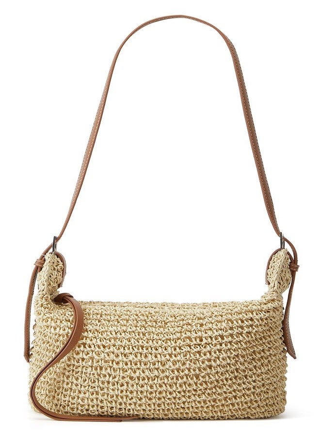 Bagkeak Straw Tote Bag Summer Straw Beach Bags For Women Handwoven Bag Large Capacity Handbag Rattan Purse Hobo Bag Dumpling Bag, Beige - Image 4