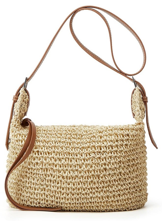 Bagkeak Straw Tote Bag Summer Straw Beach Bags For Women Handwoven Bag Large Capacity Handbag Rattan Purse Hobo Bag Dumpling Bag, Beige - Image 1