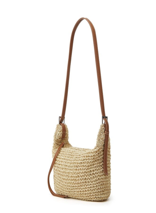 Bagkeak Straw Tote Bag Summer Straw Beach Bags For Women Handwoven Bag Large Capacity Handbag Rattan Purse Hobo Bag Dumpling Bag, Beige - Image 5