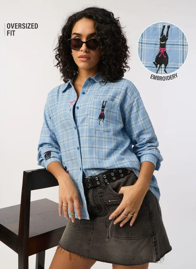ذا سوليد ستور The Souled Store Women's Blue Tartan Checks Casual Shirt