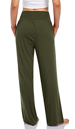 UEU Women's Wide Leg High Waisted Baggy Yoga Pants Buttery Super Soft Casual Loose Fit Lounge Athletic Sweats Pants with Pockets(ArmyGreen,L) - Image 3