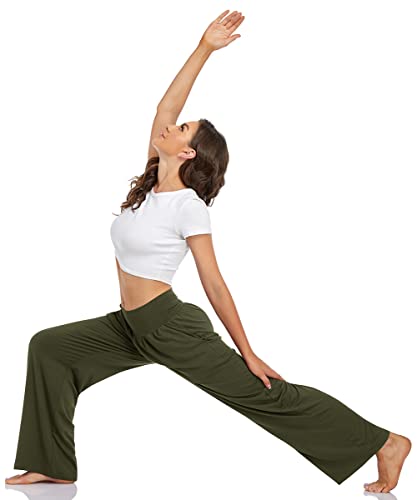 UEU Women's Wide Leg High Waisted Baggy Yoga Pants Buttery Super Soft Casual Loose Fit Lounge Athletic Sweats Pants with Pockets(ArmyGreen,L) - Image 4