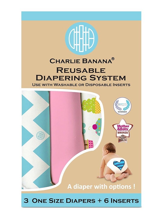 Charlie Banana 3 Diapers 6 Inserts Cotton Candy One Size - Image 2