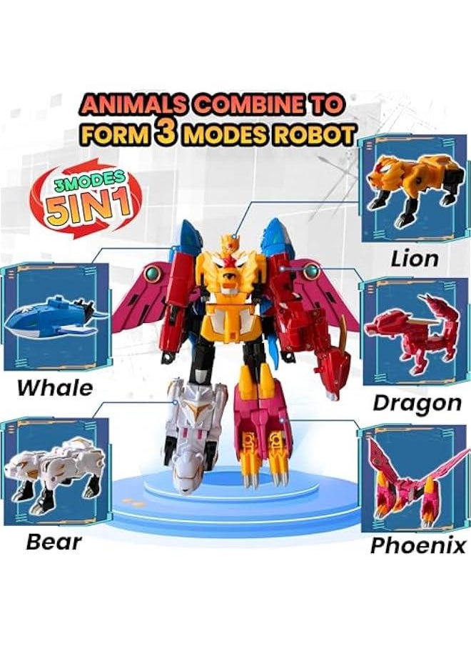 General Animals 5-in-1 Combined Large Robot Toys Take Apart Toys -5 Action Figures Including Lion Dragon Whale Phoenix Bear Combine Into a Robot Deformation Toys or Kids Ages 6 7 8 9 10（10“）  - Image 2