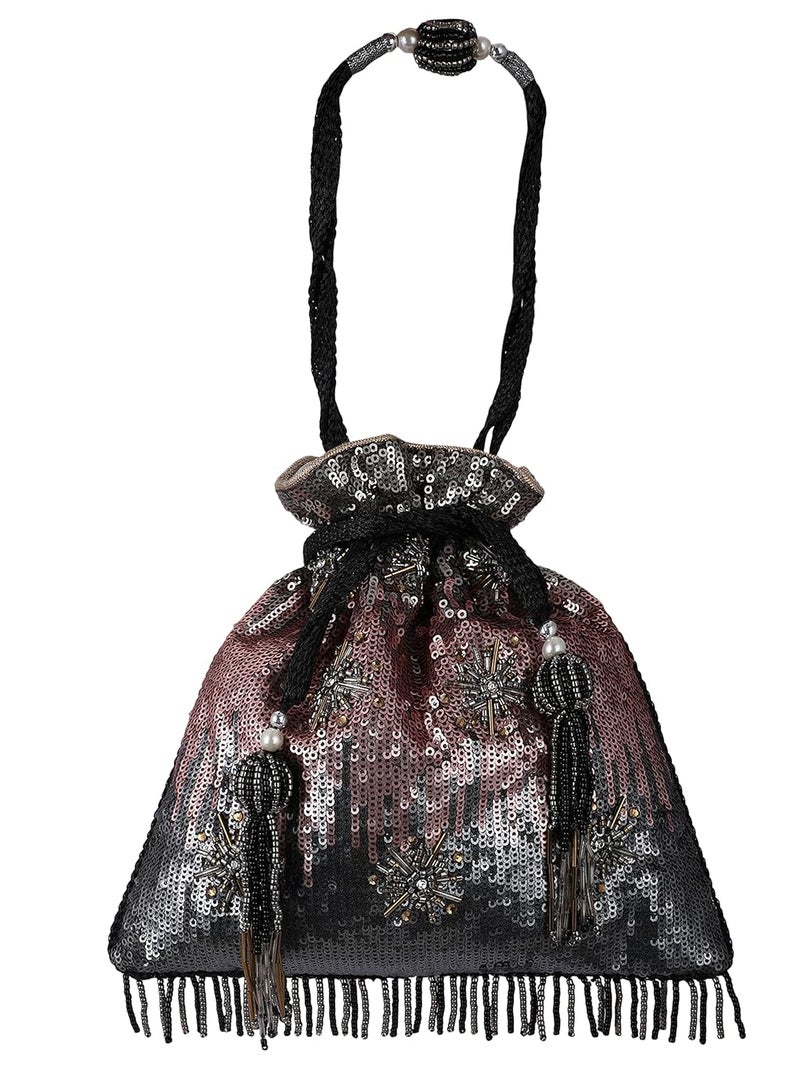 MASQ by Q-One Embroidered Silk Potli Bags - Handcrafted for Weddings, Festive Season & Special Occasions with Beads and Sequins - Made in India - Image 1