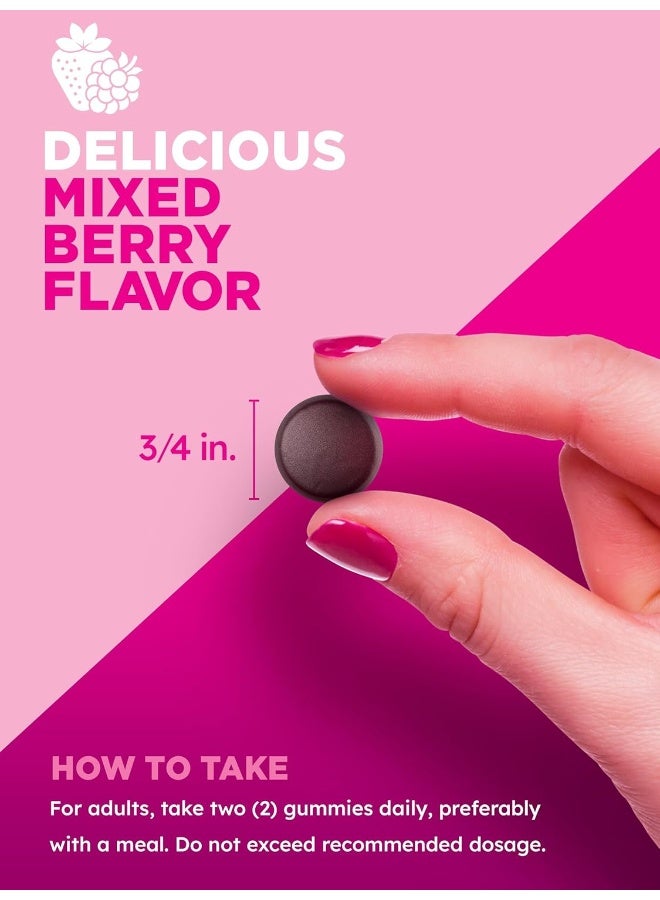 PINK جواهر متعددة الفيتامينات الوردية للنساء | خالية من الكائنات المعدلة وراثيًا وخالية من الجلوتين | بالإضافة إلى الكولاجين والبيوتين | نكهة التوت المختلط - Image 3