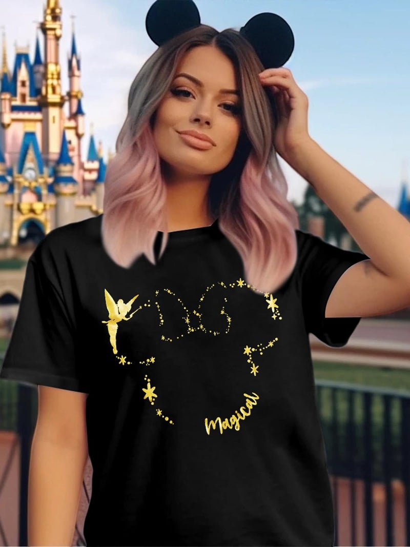 VILOVE Magical Shirt for Women Believe in Magic Shirts Cute Graphic Printed Tee Family Vacation Short Sleeve Tee Black B - Image 2