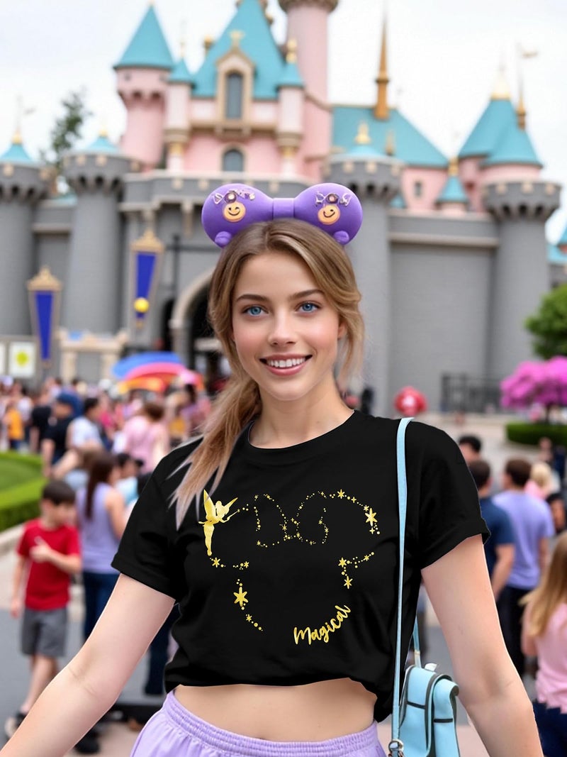 VILOVE Magical Shirt for Women Believe in Magic Shirts Cute Graphic Printed Tee Family Vacation Short Sleeve Tee Black B - Image 4