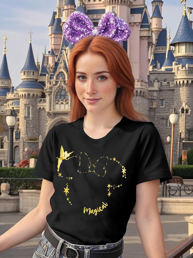 VILOVE Magical Shirt for Women Believe in Magic Shirts Cute Graphic Printed Tee Family Vacation Short Sleeve Tee Black B - Image 3
