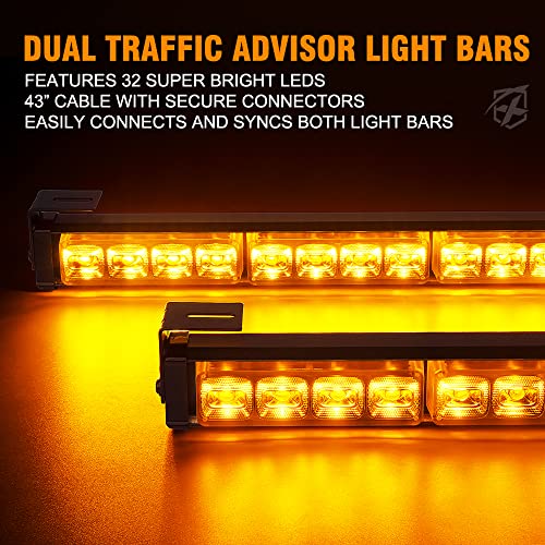 Xprite LED Emergency Traffic Advisor Strobe Dual Light Bar, Deck Windshield Visor Safety Hazard Flashing Lightbars w/Wireless Remote & Control Box, for Law Enforcement Vehicles Trucks - White Green - Image 3
