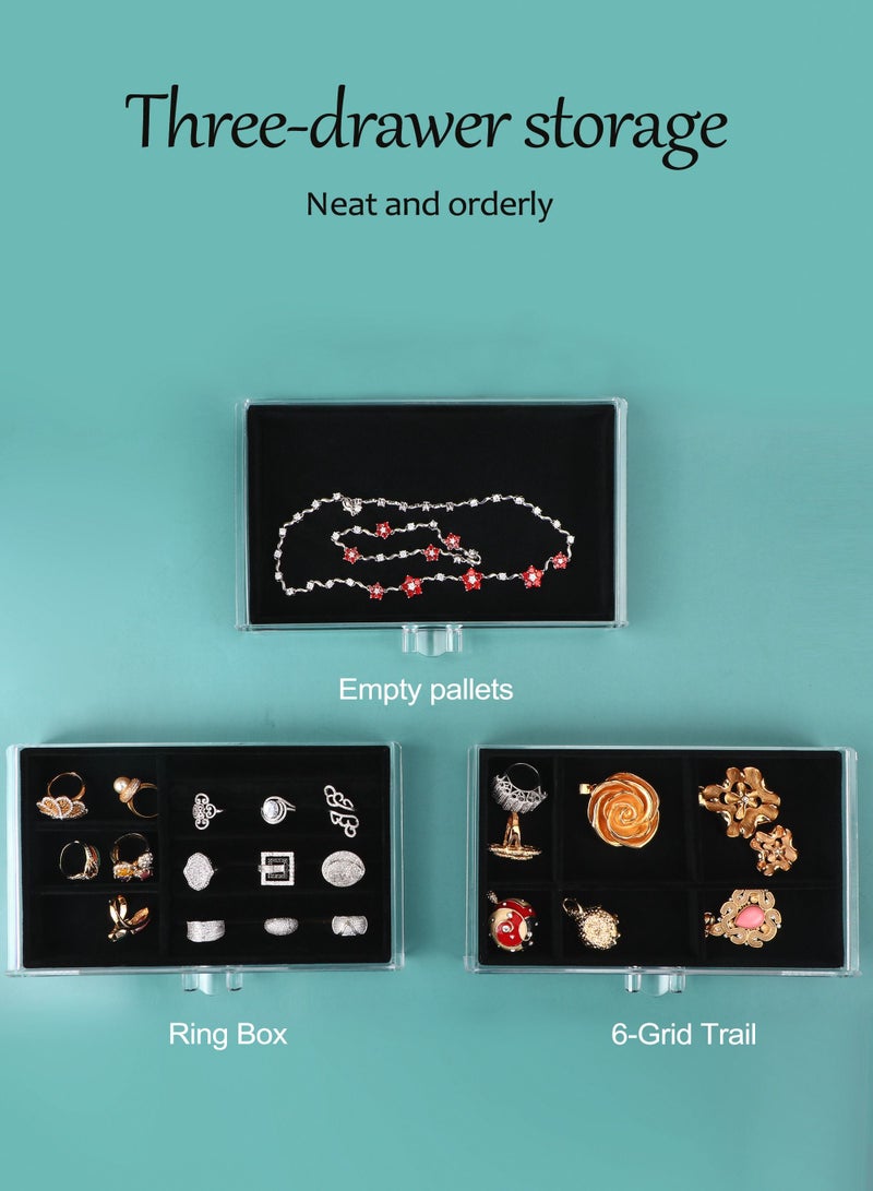 HomarKet Acrylic Jewelry Organizer Box with 3 Drawers Clear Jewelry Boxes for Women Earring Rings Bangle Bracelet and Necklace Holder Storage Velvet Jewelry Display Case - Image 5