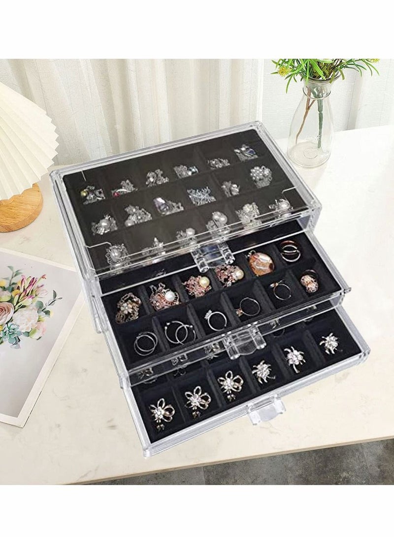 HomarKet Acrylic Jewelry Organizer Box with 3 Drawers Clear Jewelry Boxes for Women Earring Rings Bangle Bracelet and Necklace Holder Storage Velvet Jewelry Display Case - Image 4