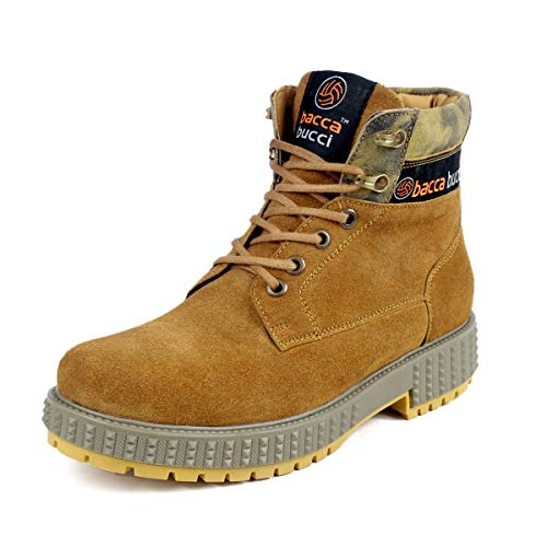 Bacca Bucci® Men's Urban Suede Leather Snow Adjustable Lace up for Work Combat Hiking Motorcycle Military Tactical- Tan, Size UK6 - Image 1