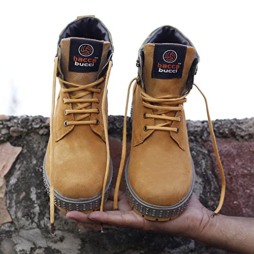 Bacca Bucci® Men's Urban Suede Leather Snow Adjustable Lace up for Work Combat Hiking Motorcycle Military Tactical- Tan, Size UK6 - Image 4