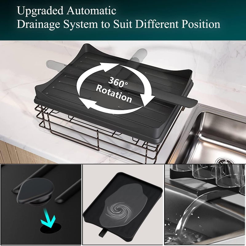 Glaceon 2 Tier Dish Drying Rack Plate Drainer Cutlery Holder Kitchen Organizer Storage Black1 - Image 2