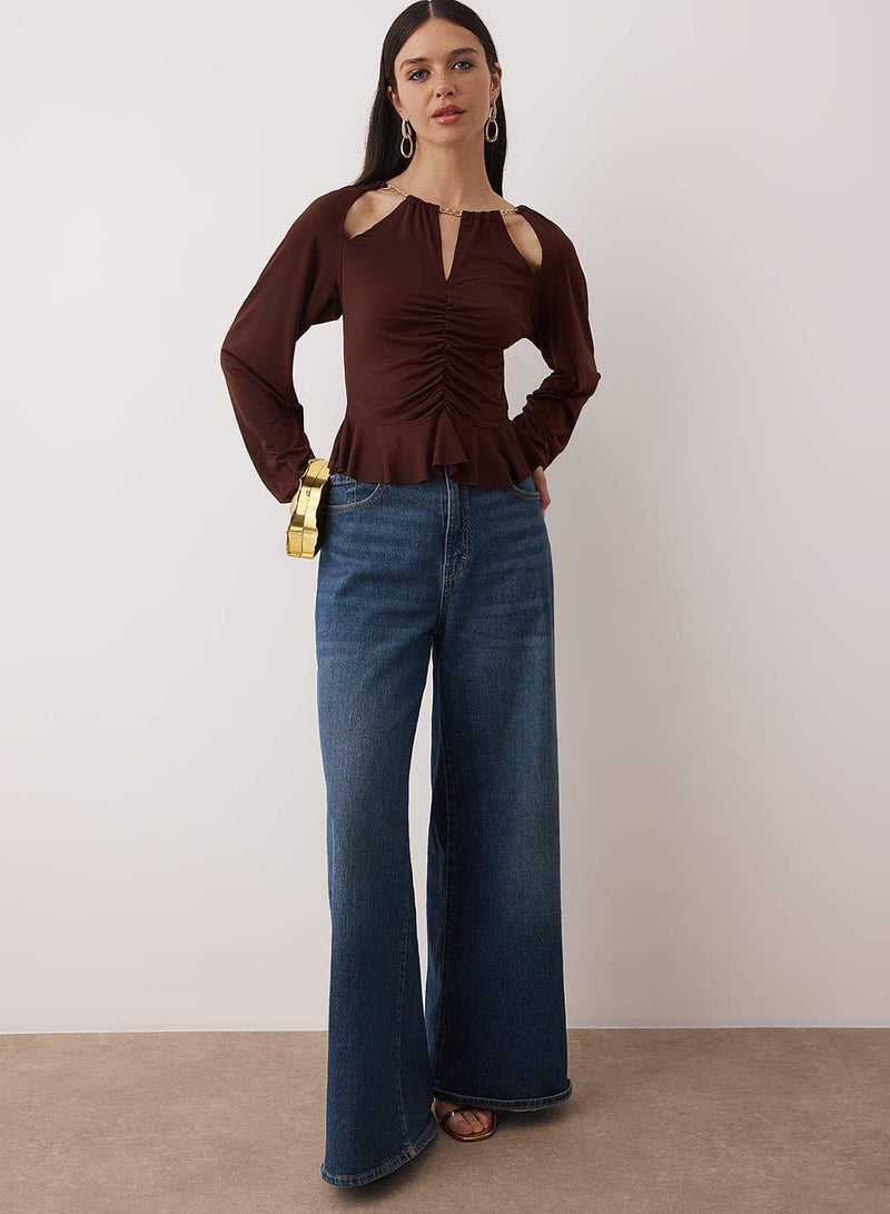 trendyol Dark Brown Window/Cut Out Detailed Accessory Knitted Blouse Tpraw24Bz00053 - Image 3