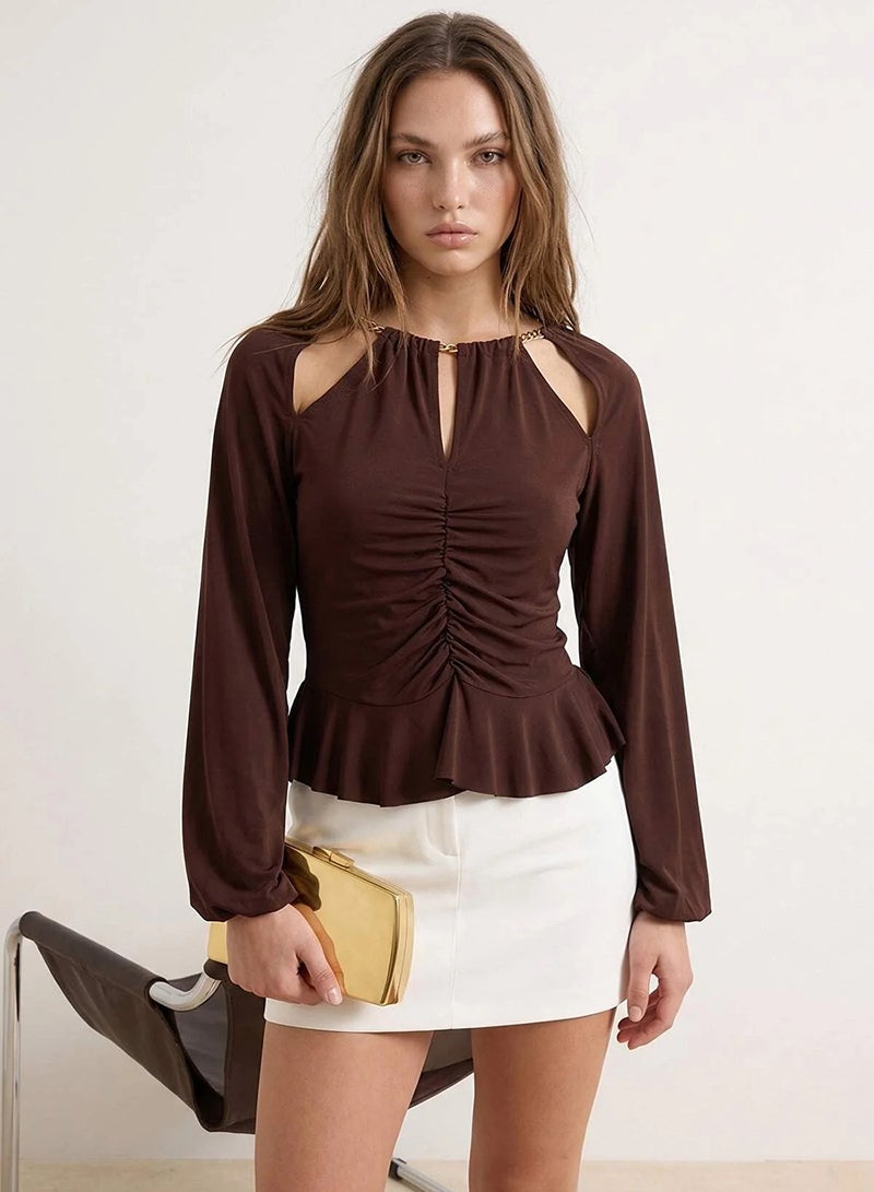 trendyol Dark Brown Window/Cut Out Detailed Accessory Knitted Blouse Tpraw24Bz00053 - Image 2