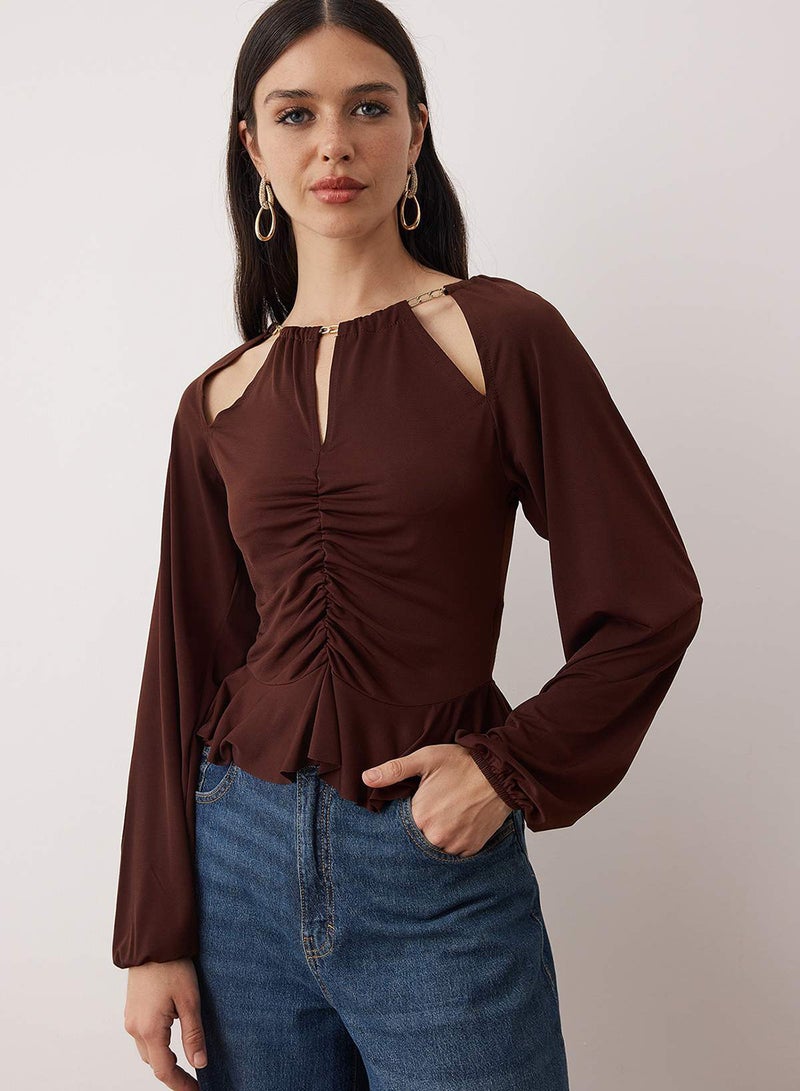 trendyol Dark Brown Window/Cut Out Detailed Accessory Knitted Blouse Tpraw24Bz00053 - Image 1