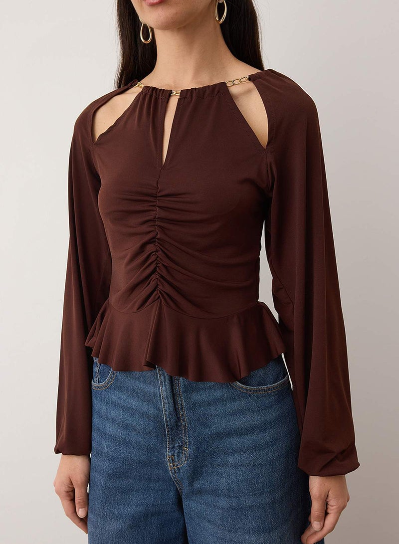 trendyol Dark Brown Window/Cut Out Detailed Accessory Knitted Blouse Tpraw24Bz00053 - Image 4