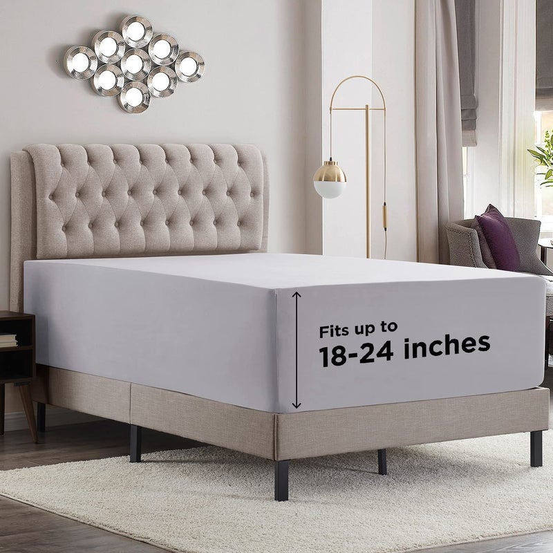 Empyrean Bedding Empyrean Grey Lavender Extra Deep Pocket King Fitted Sheet Only, Hotel Luxury King Size Fitted Sheets Easily Fits 18 to 24 Inch Mattress, Super Soft, Wrinkle-Free Bottom Sheets with Corner Straps - Image 1