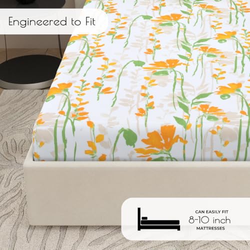 Plumora Single Bed Cotton Bedsheet with 1 Pillow Cover, 100% Pure Cotton Single Bedsheet 60×90 Inches, 240 TC Soft Breathable Floral Bed Sheet – (Sunlit Flora) - Image 3