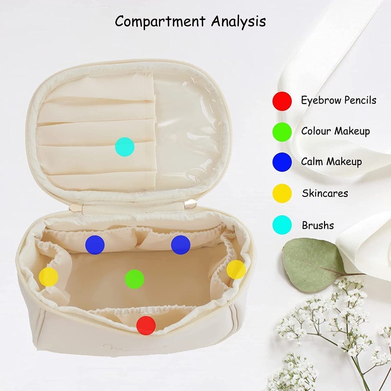 ARLICORPING Makeup Storage BagPortable Cosmetic BagPu Leather Multifunctional Vanity Bag for MakeupCosmetic Brush CaseCosmetic Travel Bag for Women Organization Bag with HandleOff White11 cm - Image 2