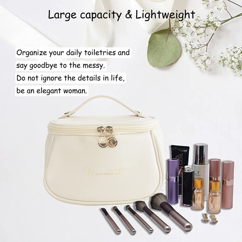ARLICORPING Makeup Storage BagPortable Cosmetic BagPu Leather Multifunctional Vanity Bag for MakeupCosmetic Brush CaseCosmetic Travel Bag for Women Organization Bag with HandleOff White11 cm - Image 4